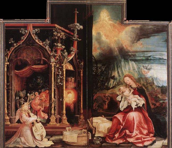 Matthias  Grunewald Concert of Angels and Nativity Sweden oil painting art